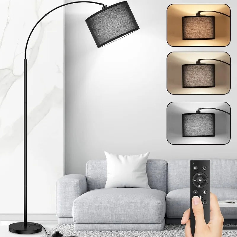 Arc Floor Lamp Remote Control Dimmable, tall Lamp with  Drum Shade