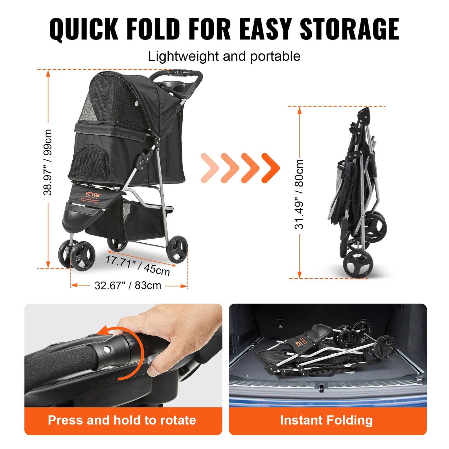 3 Wheel Dog Stroller  for Dogs/Cat Travel