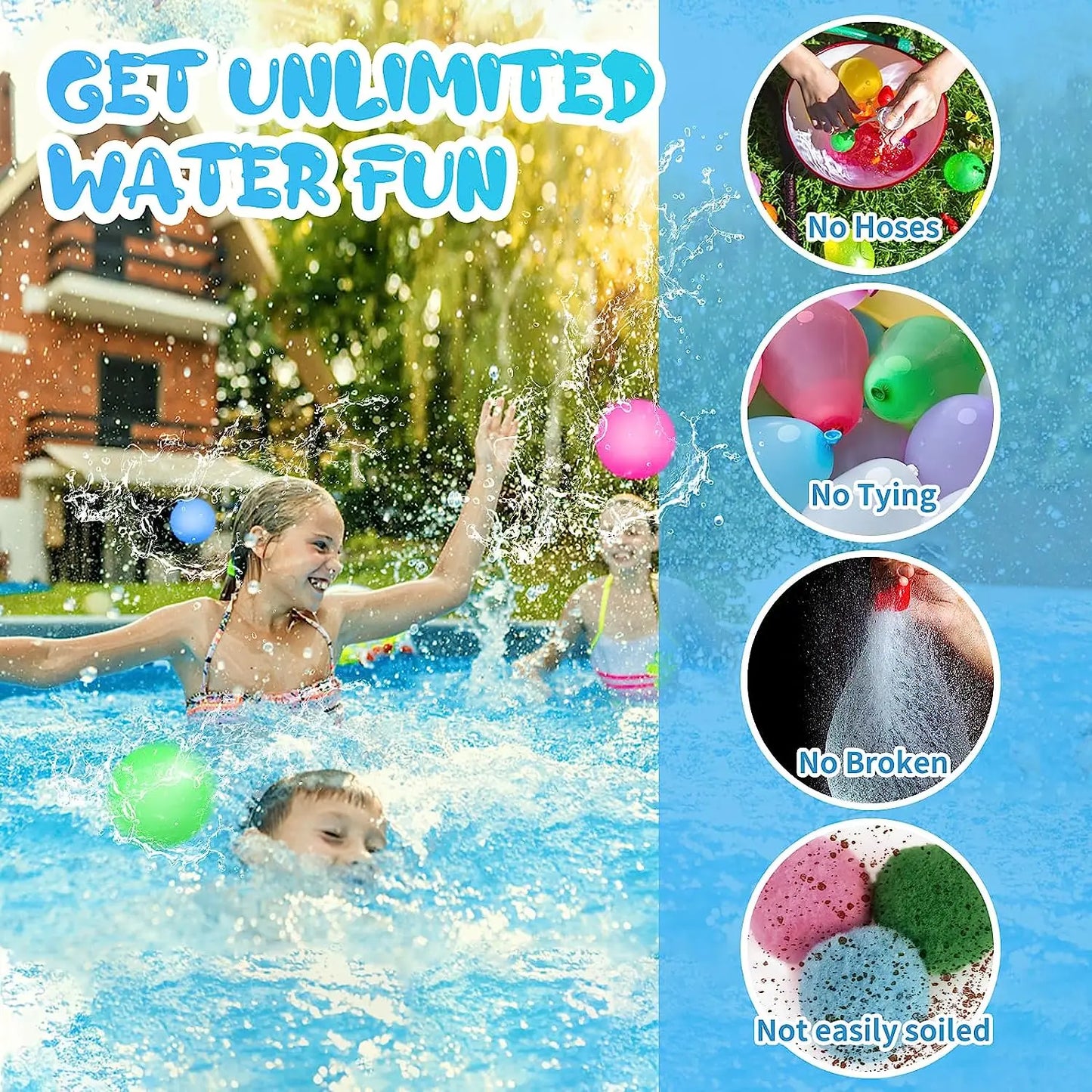 Reusable Water balloon Outdoor Games/ Beach Summer Refillable Self-Sealing Silicone Water Ball Toys for Kids