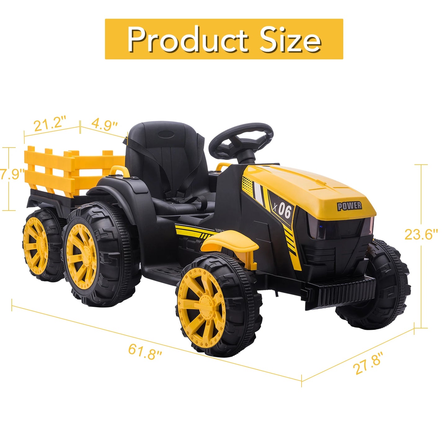 Kids Ride On Tractor with Trailer 12V Battery