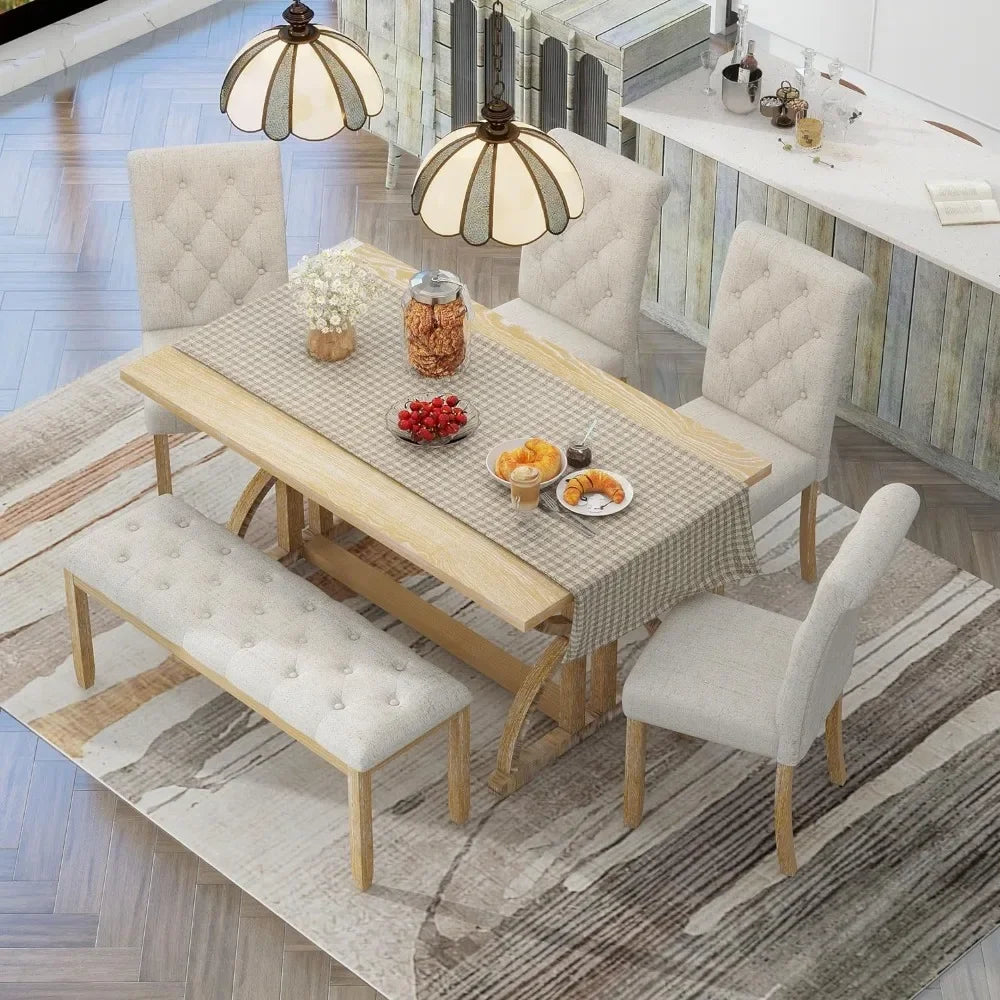 Dining Room Sets, 6 Pieces with Bench, and 4 Upholstered Chairs