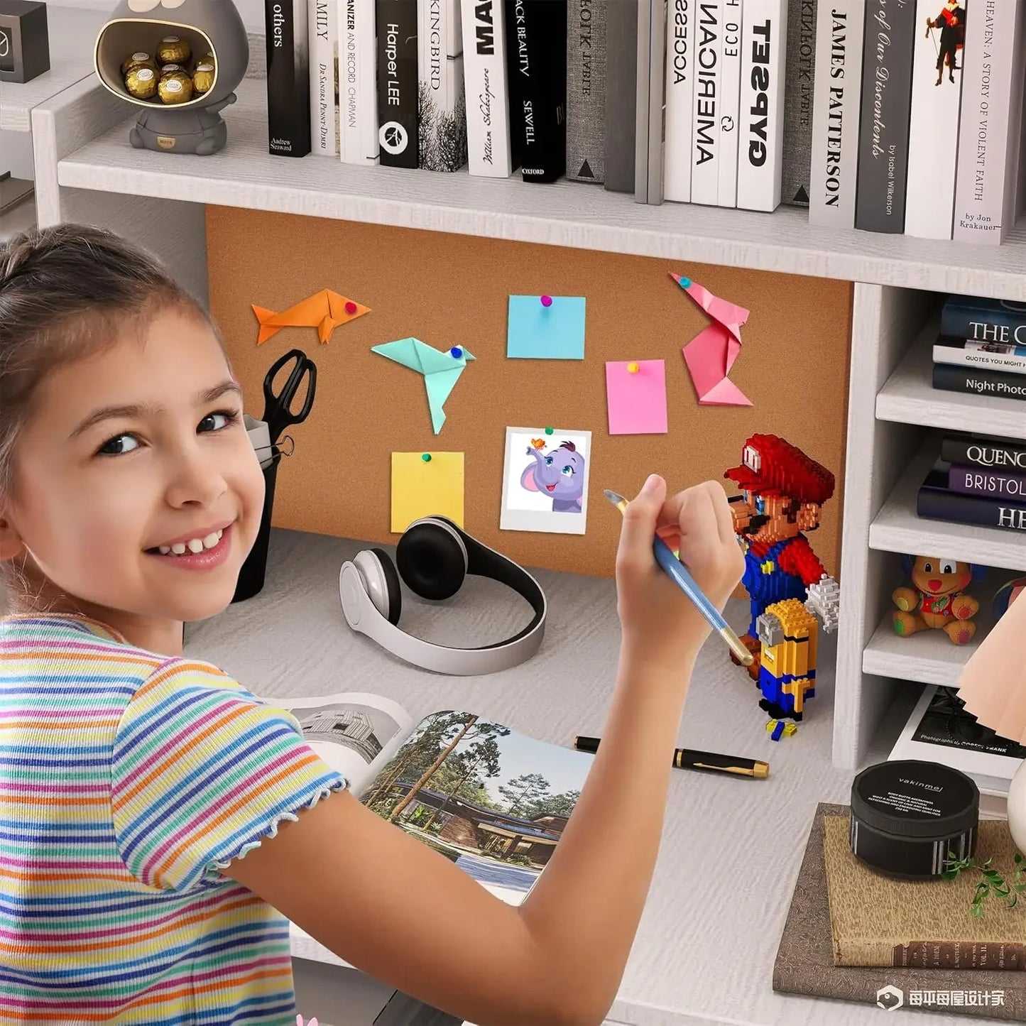 Kids Study Desk, Children's Computer Desk with 4 Drawers and Chair for 5–12-Year-Old, Kids Study Table