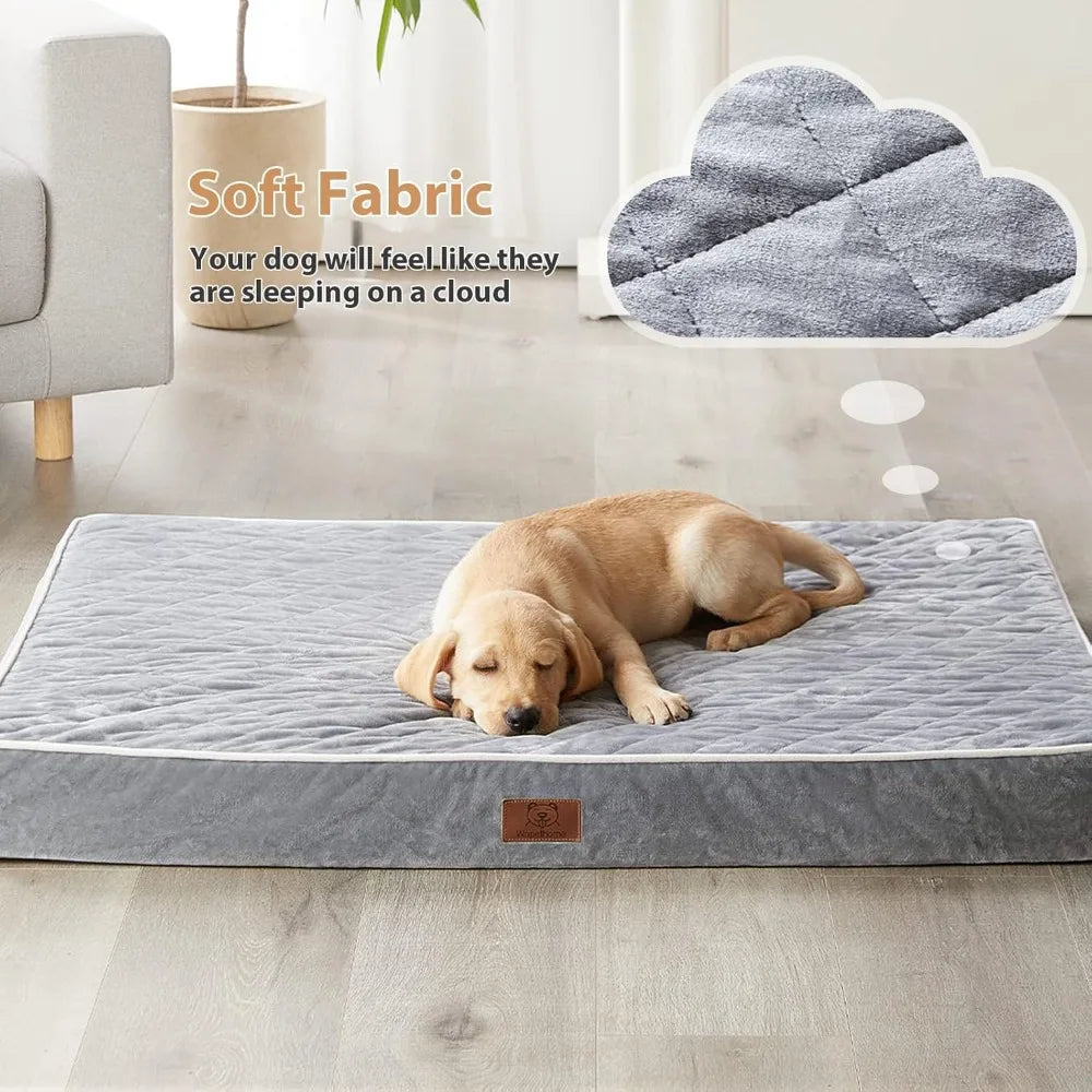 Orthopedic Dog Beds for Large Dogs, Extra Large Waterproof Dog Crate Bed with Removable Washable Cover & Anti-Slip Bottom