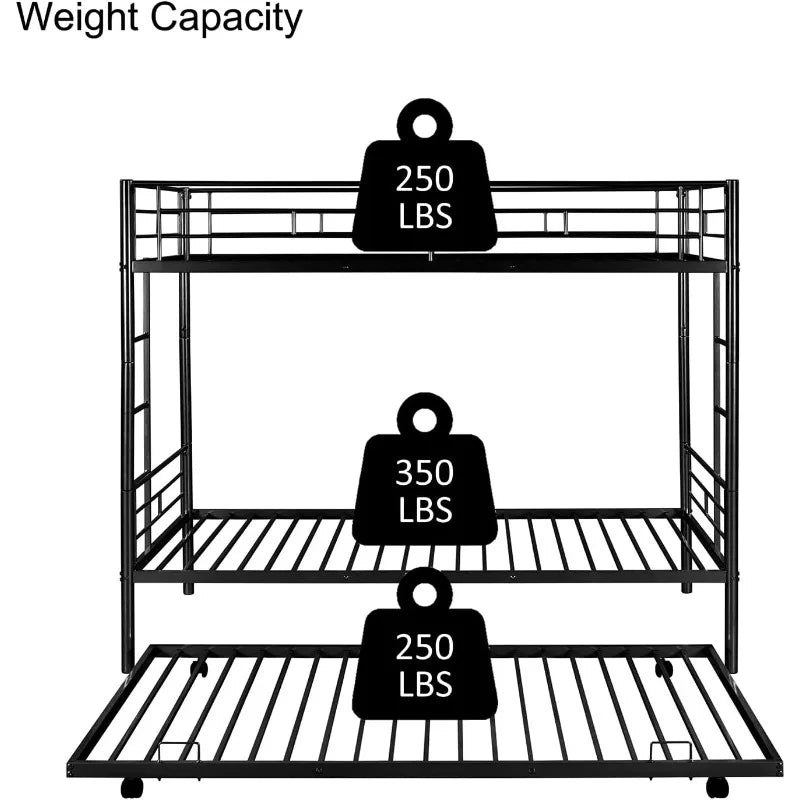 Metal Bunk Bed with Trundle Twin / Beds with Slats Heavy Duty Frame for Adults,/Teens