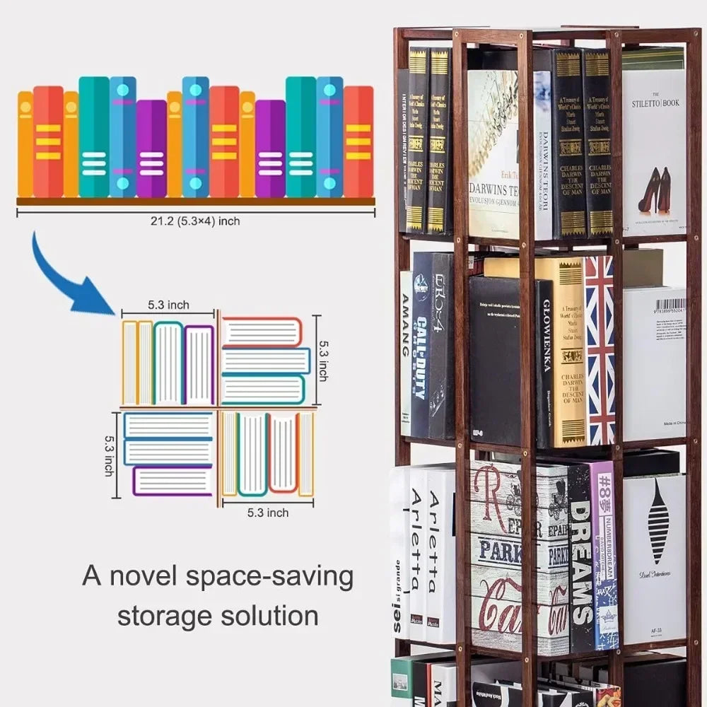 5 Tier Bamboo Rolling and rotating Bamboo Bookcase.