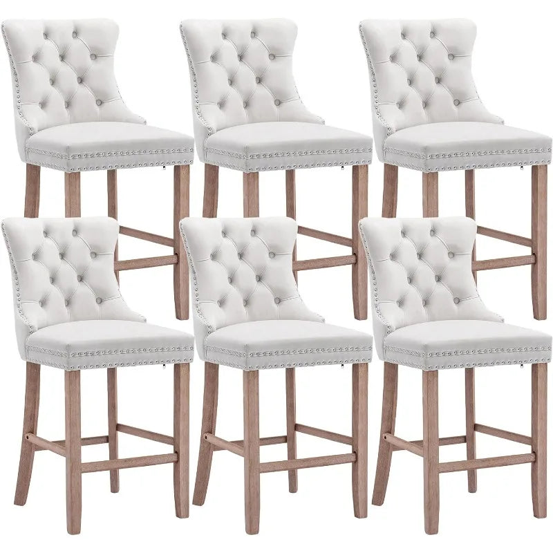 Bar Stools Set of 4 Counter Height, Velvet Upholstered Barstools with Solid Wood Legs, Button Tufted and Nailheads Trim