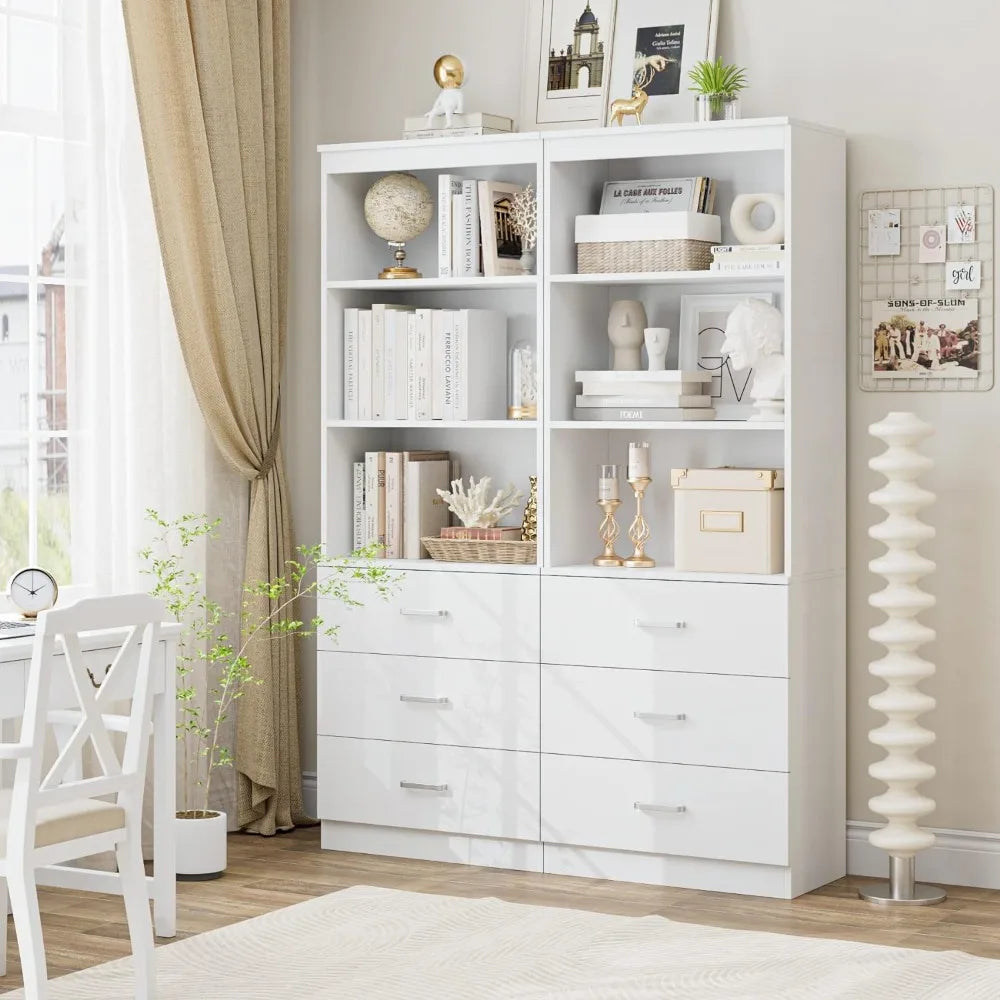 Bookshelf, 71 Inches Tall Storage Cabinet, with 3 Drawers and 3-Tier Open Shelves.