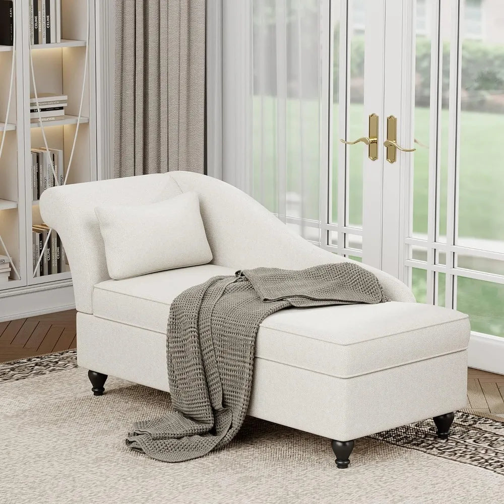 Upholstered Chaise Lounge Chair with Storage for Bedroom Living Room Office Beige Fabric