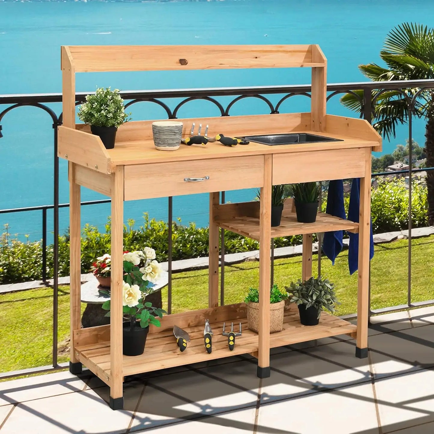 Giantex Wood Garden Potting Bench Table for  Patio Indoor Outdoor Workstation