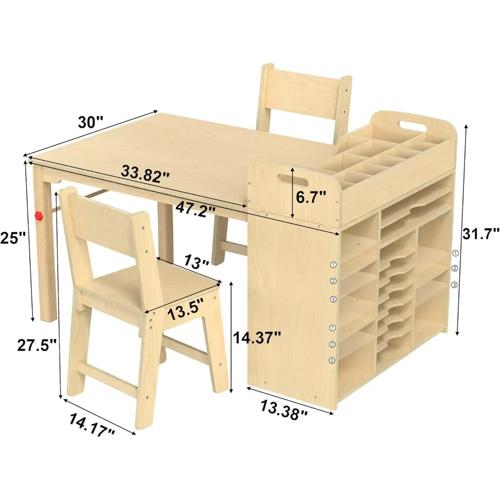 Kids Art Table and Chairs Set Craft Table with Large Storage Desk and Portable Art Supply Organizer for Children ages 8-12