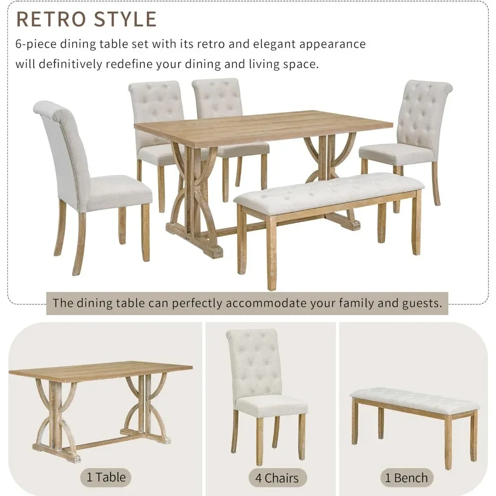 Dining Room Sets, 6 Pieces with Bench, and 4 Upholstered Chairs