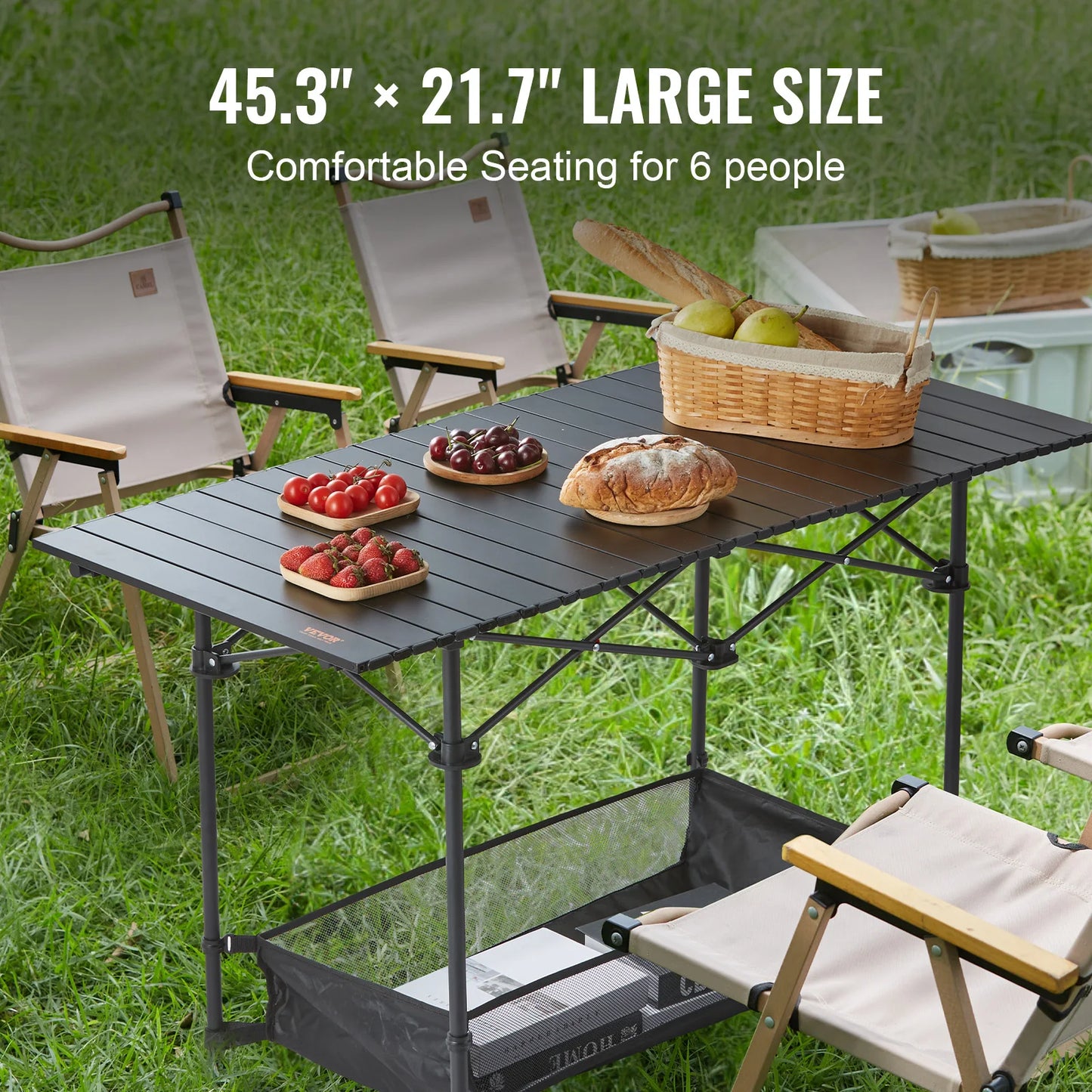 VEVOR 220/66lbs Outdoor Camping Folding Table /Picnic Equipment W/Black Storage Bag, Aluminum Alloy, Chicken Roll  BBQ Table