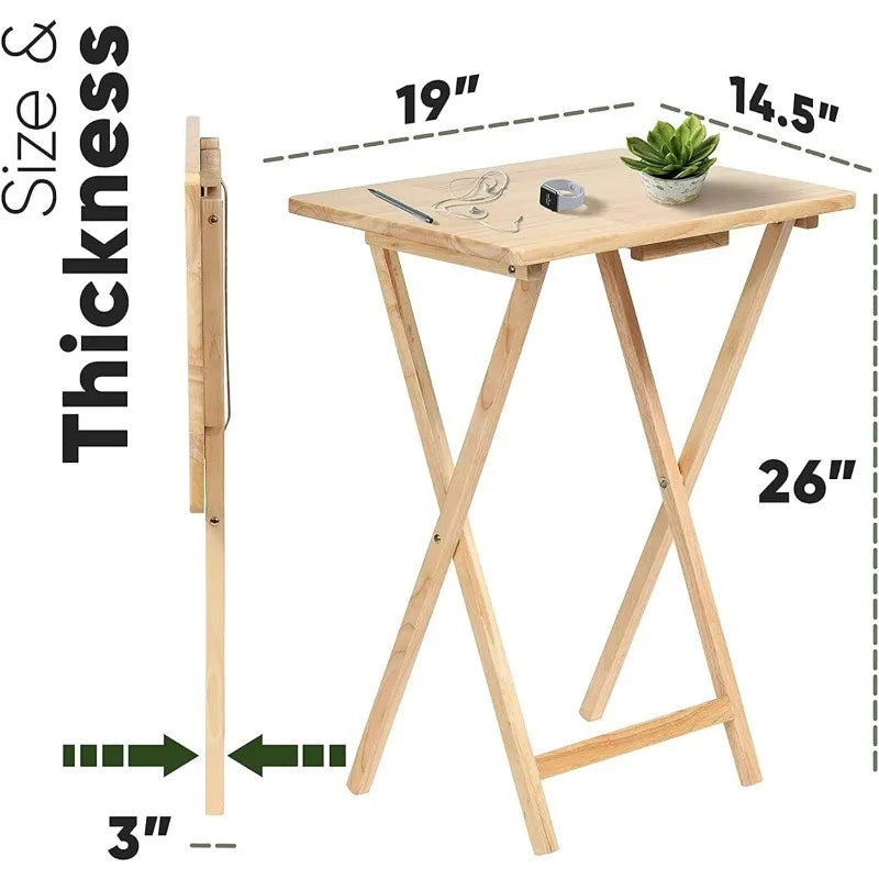 Lightweight Rectangular Solid Wooden Indoor Home Folding TV Snack Tray/ Portable Tables with Compact Storage Rack, Espresso