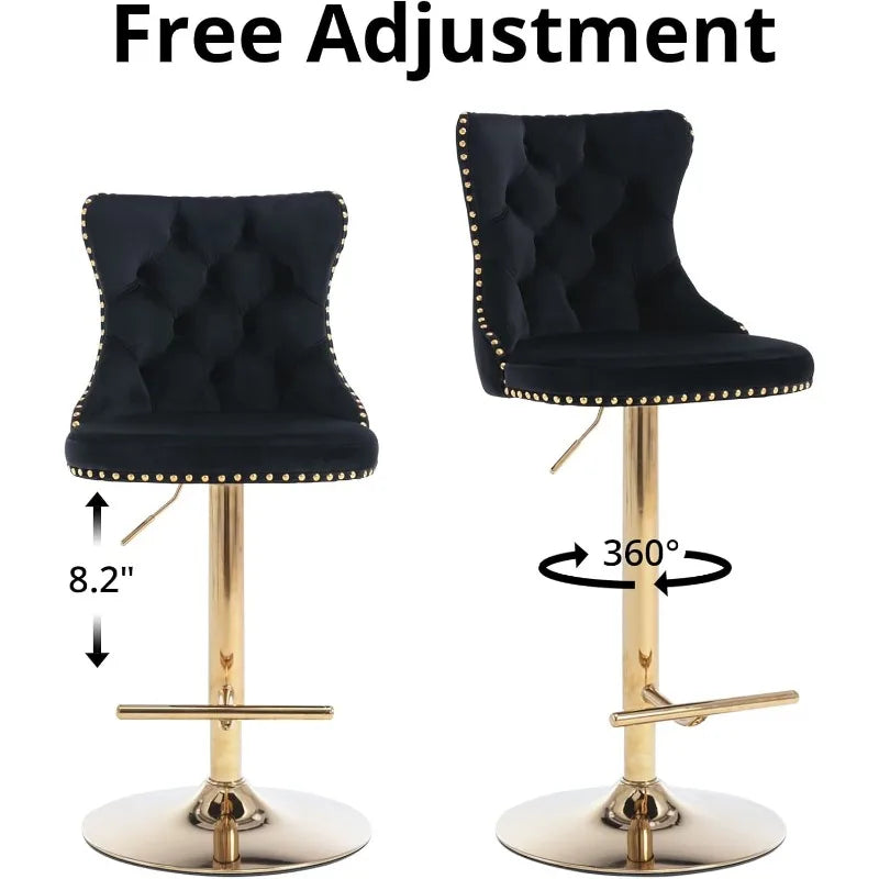 Swivel Bar Stools Set of 2, Adjustable Counter Height Barstools with Nailheads Trim, Button Tufted Back and Silver Footrest,