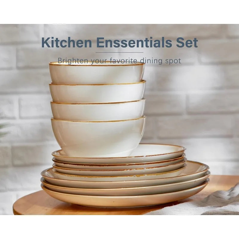 Porcelain Dinnerware Sets for 4 - 12pcs, Scratch Resistant