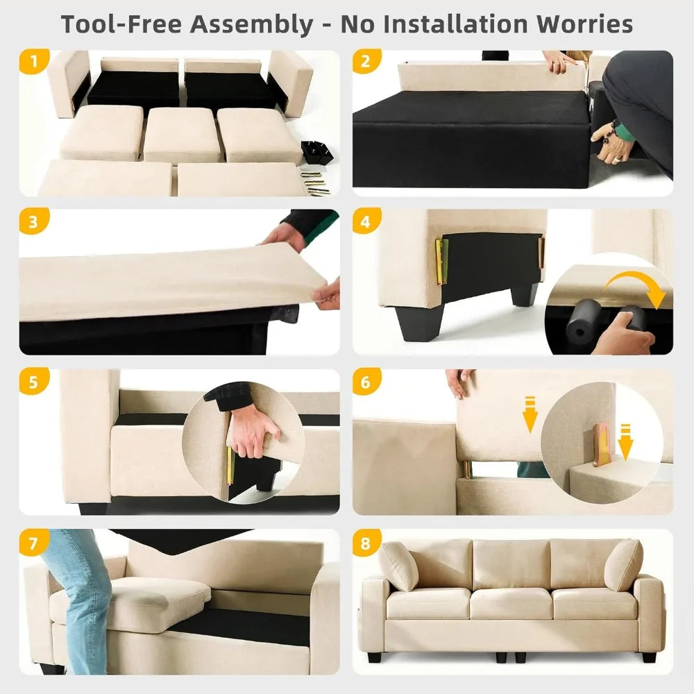 80 " comfortable sofa with ultra deep seats, sofa for living room and office use, 3 seats with side storage pockets