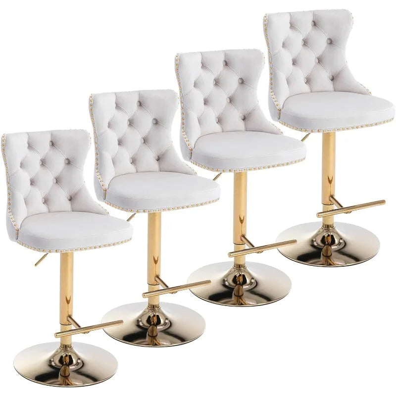 Swivel Bar Stools Set of 2, Adjustable Counter Height Barstools with Nailheads Trim, Button Tufted Back and Silver Footrest,