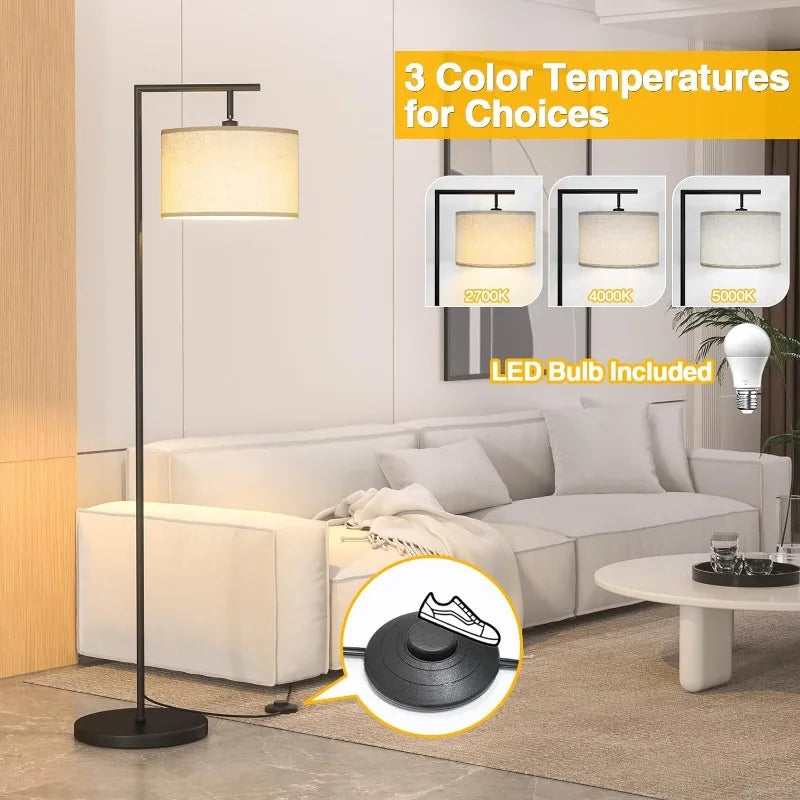 Floor Lamp with 3 Color Temperatures and Adjustable Beige Linen Lampshade, 9W LED Bulb Included