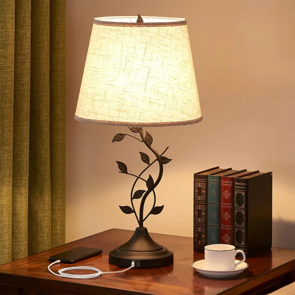 USB Charging Bedside Lamp - Traditional Tall Retro Desk Lamp