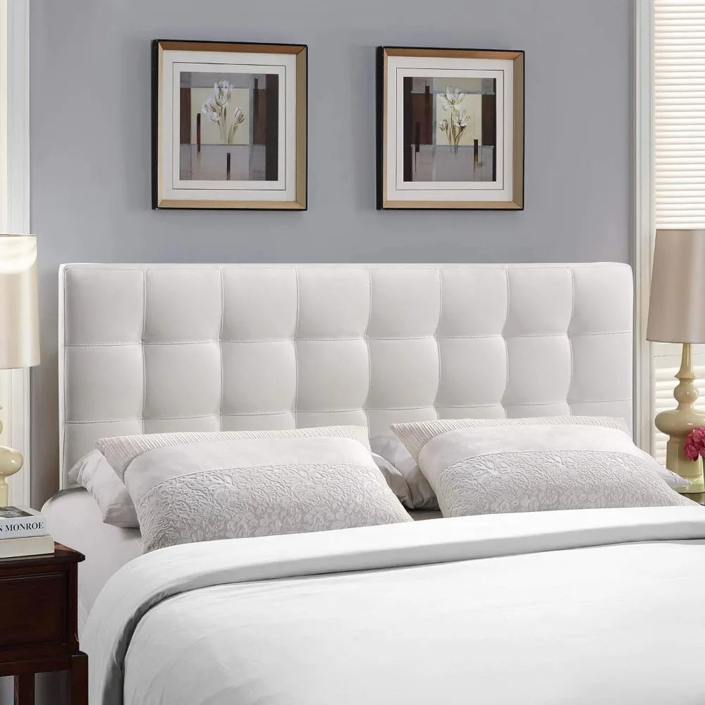 Lily Tufted Faux Leather Upholstered Full Headboard in White