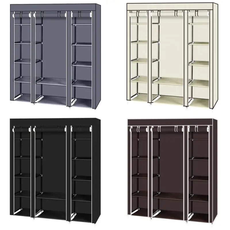 Foldable Wardrobe Rental Room Bedroom Clothes Closet; Double Rod  FOR Clothes; Storage Organizer Home Furniture