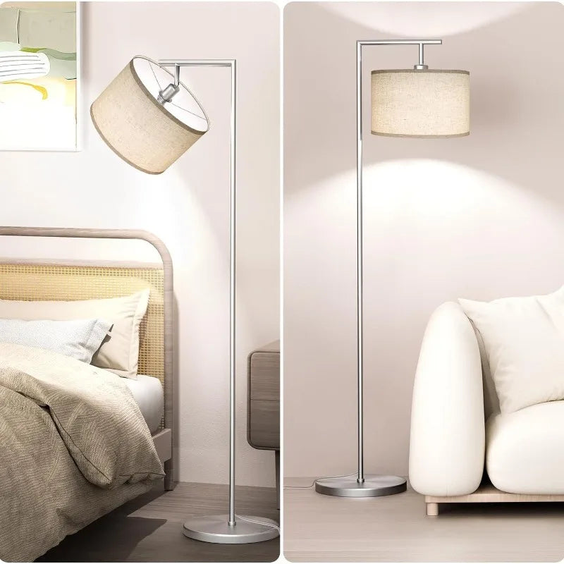 Floor Lamp with 3 Color Temperatures and Adjustable Beige Linen Lampshade, 9W LED Bulb Included