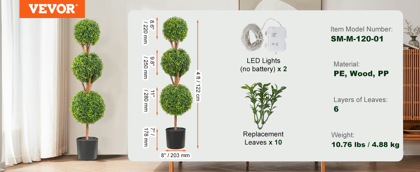 VEVOR 1/2pcs Artificial Boxwood Tower Topiary Spiral Artificial Plant 24/36/48in high Decorative Plants