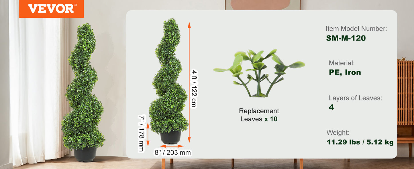 VEVOR 1/2pcs Artificial Boxwood Tower Topiary Spiral Artificial Plant 24/36/48in high Decorative Plants