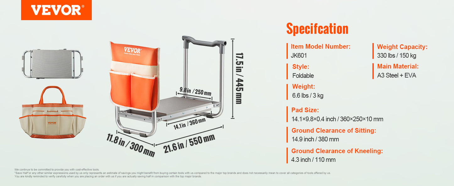 Foldable Garden Kneeler and Seat 330 lbs Load Capacity 8/10"  Wide Pad