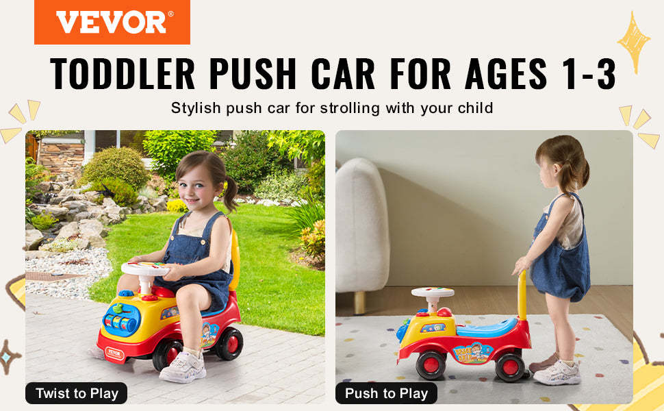 Toddler Ride On Push Car /Music Steering Wheel